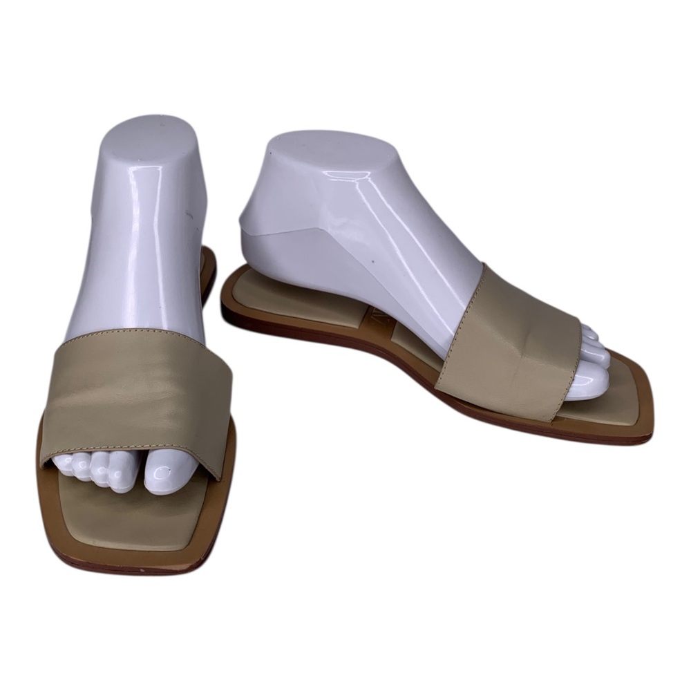 Zara Flat Slide Sandals Square Toe Beige and Brown Size 6.5